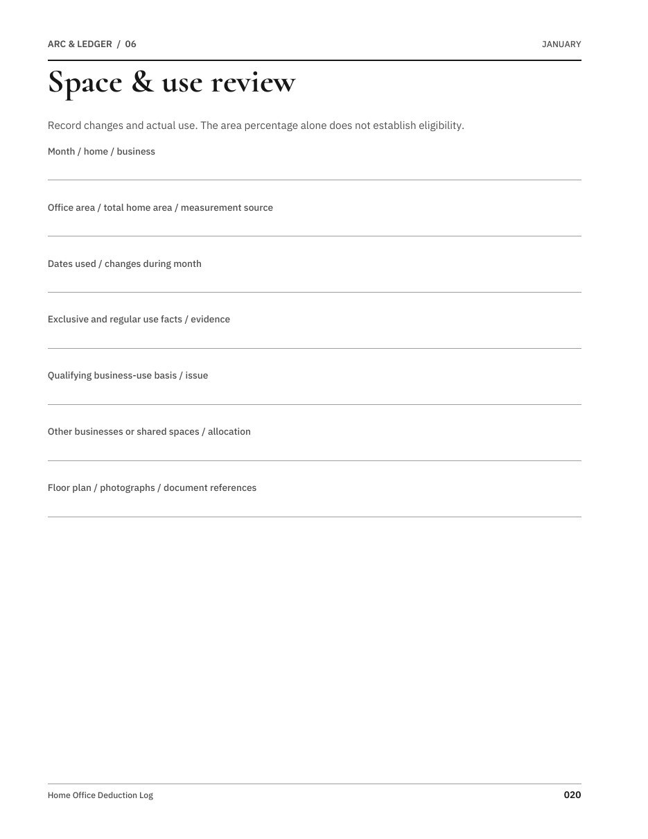 Sample worksheet from Home Office Deduction Log