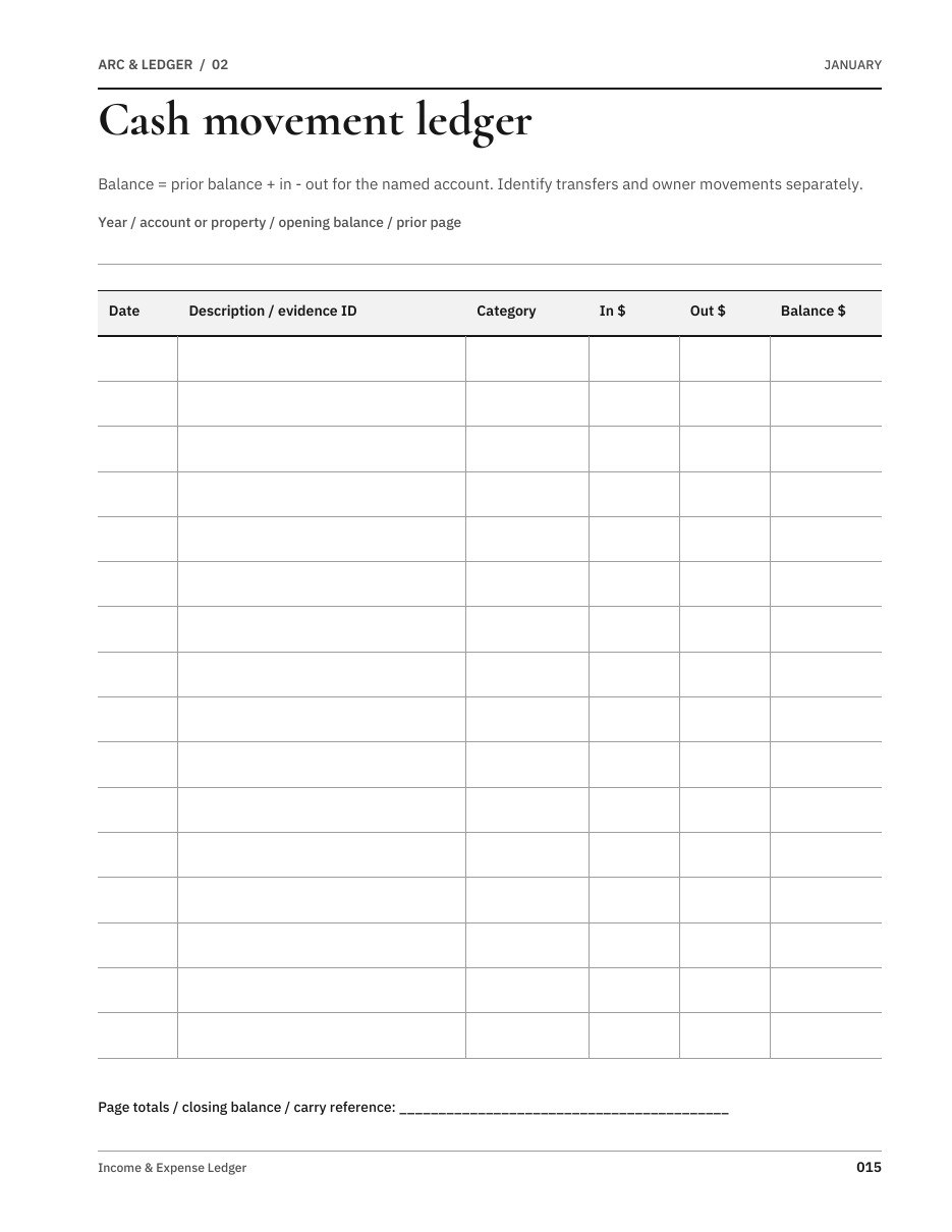 Sample worksheet from Income & Expense Ledger